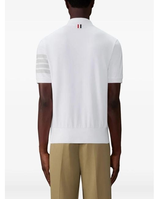 Thom Browne White 4-Bar Cotton Pique Polo Shirt Clothing for men