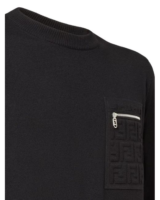 Fendi Black Breast Pocket Wool Pullover Clothing for men