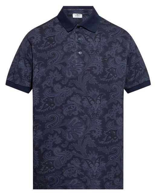 Etro Blue Polo Shirt With Paisley Print for men