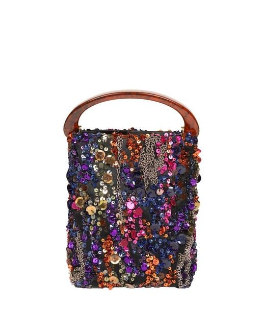 Dries Van Noten Blue Micro Embellished Viscose And Silk Bag With Resin Top Handle