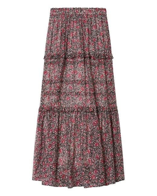 Isabel Marant Purple Volomia Cotton Voile Floral Print Skirt