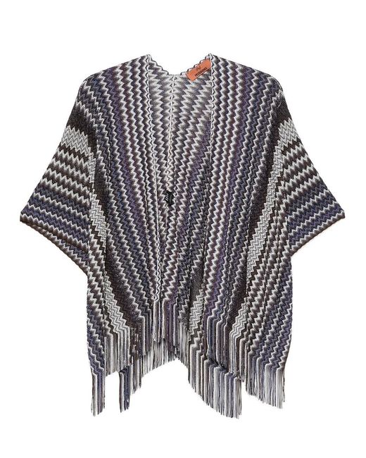 Missoni Blue Viscose Zig-zag Poncho With Fringes