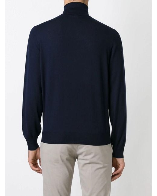Brunello Cucinelli Blue Wool Blend Turtleneck Sweater for men