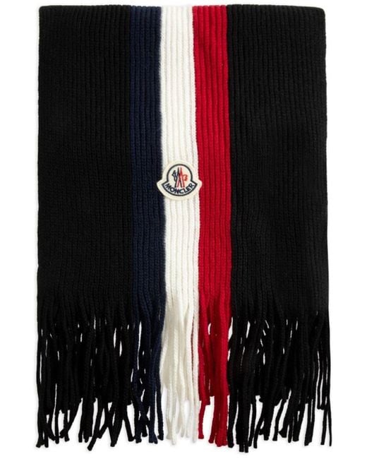 Moncler Black Tricolour Virgin Wool Scarf for men