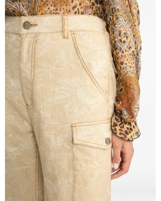 Etro Natural Floral Jacquard Canvas Cargo Trousers