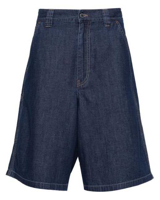 Prada Blue Enamel-Triangle Denim Shorts for men