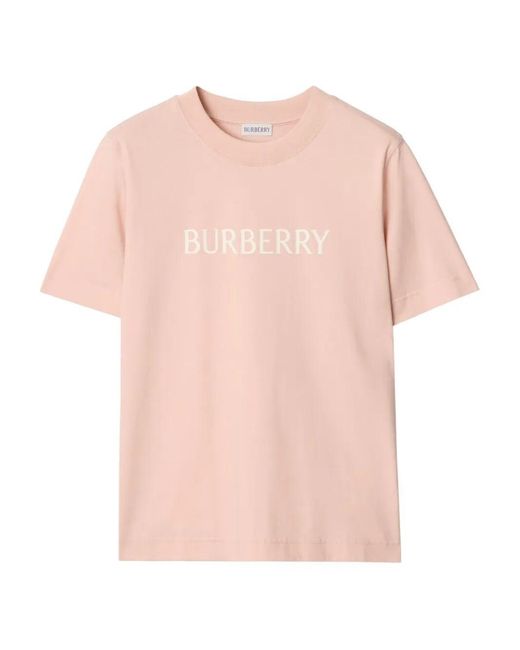 Burberry Pink Regular Fit Logo Cotton T-Shirt