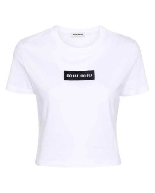 T-shirt con paillettes di Miu Miu in White