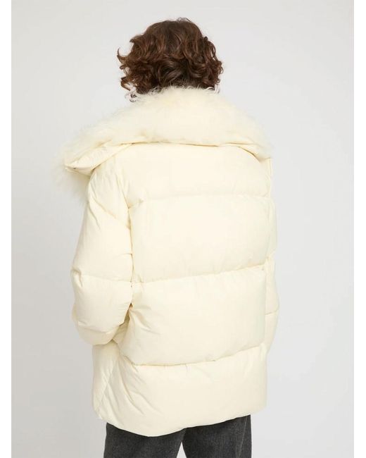 Yves Salomon Natural Ys Army Collection: Mid-Length Down Jacket With Removable Bib And Lambswool Trim Clothing
