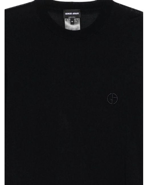 Giorgio Armani Black Wool Pullover With Logo Embroidery for men