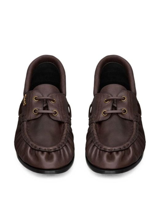 Saint Laurent Brown Loafer Boat Moccasins In Smooth Leather for men