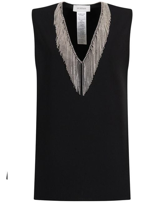 Sportmax Black Sleeveless Top With Rhinestones