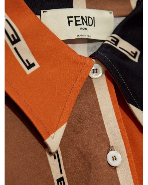 Fendi Orange Printed Cotton Polo Shirt