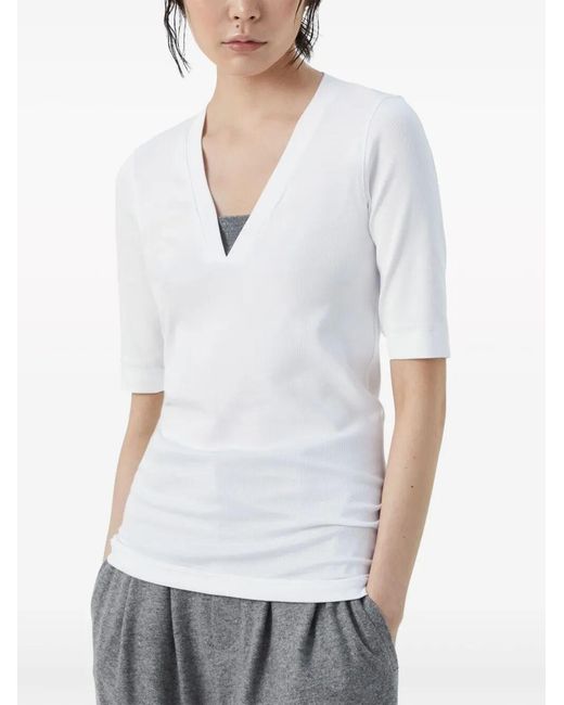 Brunello Cucinelli White V-Neck T-Shirt