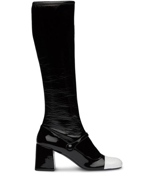 Miu Miu Black Patent-leather Block Heel Boots
