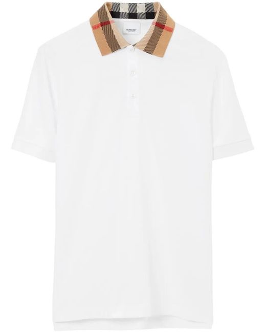 Burberry White Check Collar Polo Shirt for men