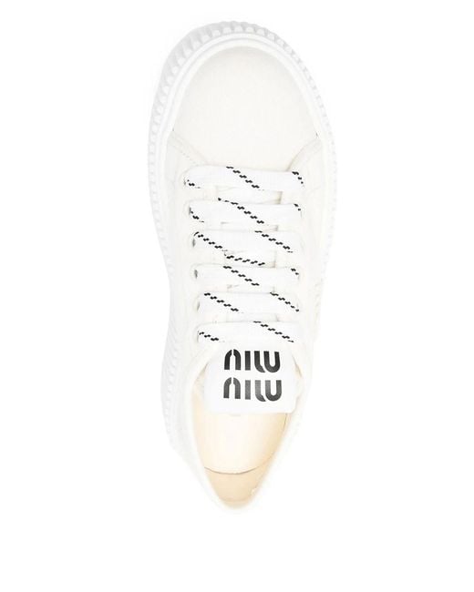 Miu Miu White Denim Sneakers With Logo