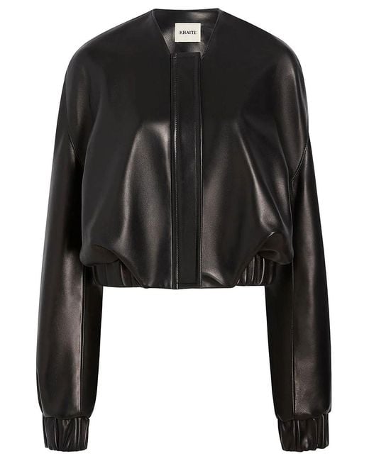 Khaite Black Cordan Leather Bomber Jacket