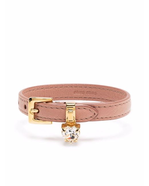 Miu Miu Pink Heart-charm Leather Bracelet