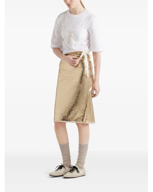 Prada Natural Sequined Pencil Skirt Clothing