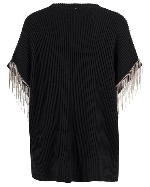 Sportmax Black Cardigan In Wool With Removable Sleeves And Strass