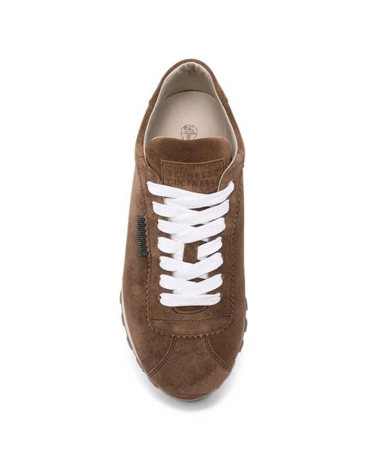 Brunello Cucinelli Brown Suede Runners With Shiny Tab