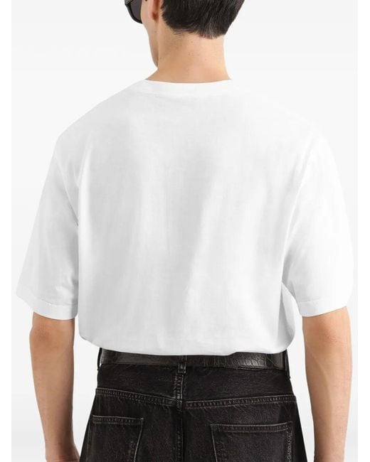 Dolce & Gabbana White Cotton T-Shirt With Logo Embroidery for men