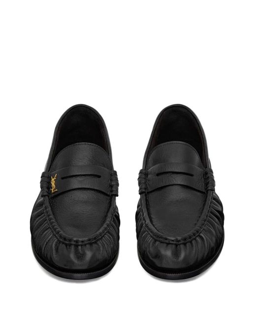 Saint Laurent Black Mocassini Loafer In Pelle Stropicciata Lucida for men