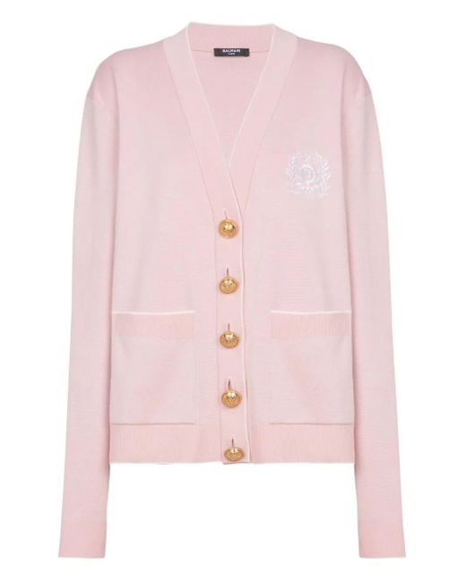 Balmain Pink Silk-Cotton Embroidered Cardigan
