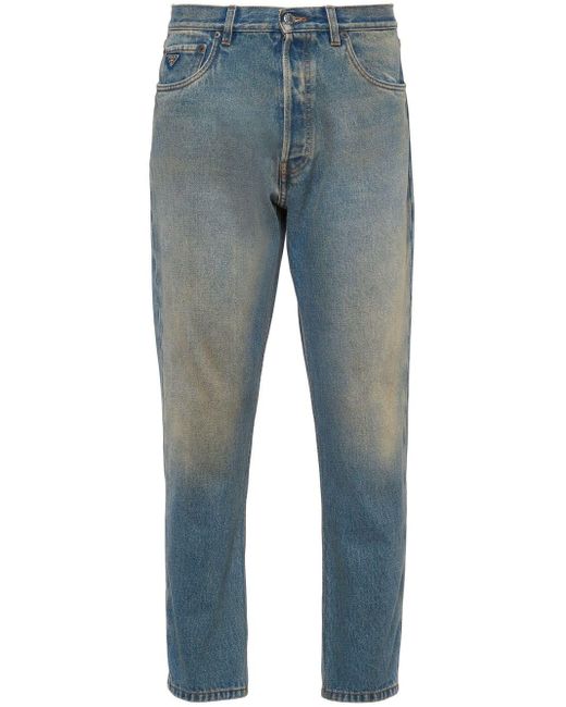 Prada Blue Distressed-effect Straight-leg Jeans for men