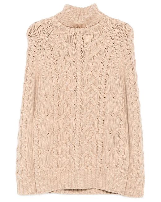 Brunello Cucinelli Natural Cable Knit Cashmere Sweater With High Collar for men