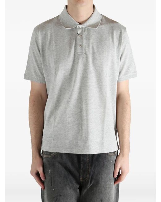 Saint Laurent Gray Cassandre Embroidery Cotton Blend Polo Shirt for men