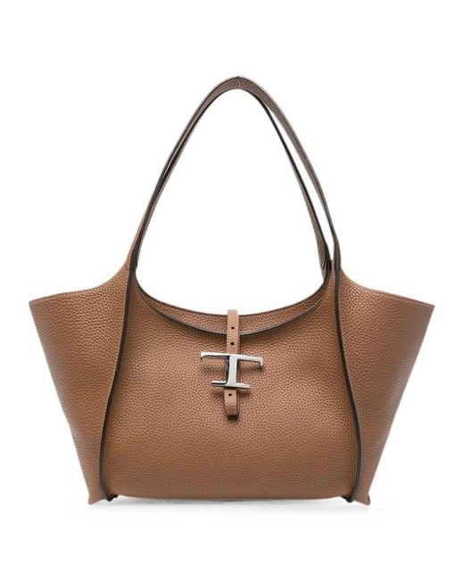 Tod's Brown Small Leather T Timeless Shopping Bag
