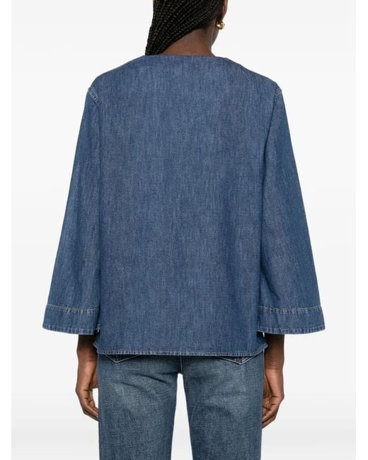 Valentino Garavani Blue Denim Shirt With V-Neck And Logo