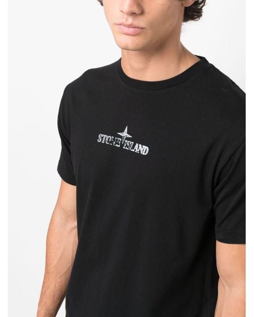 Stone Island Distressed Logo-print T-shirt In Black for men