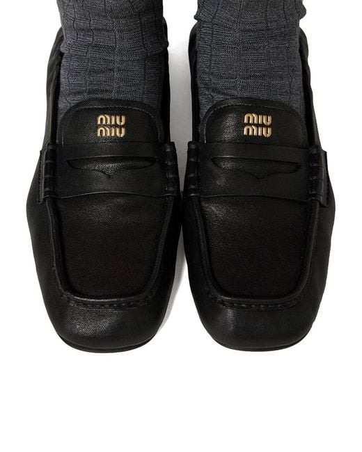 Miu Miu Black Ruches Nappa Leather Loafers