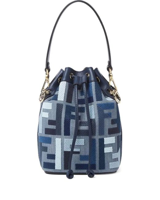 Fendi Blue 'Mon Tresor Mini' Bucket Bag With Drawstring Closure And Al