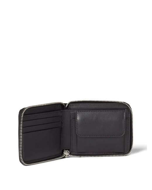 Fendi Black Leather Compact Wallet With Zip And Ff Logo for men