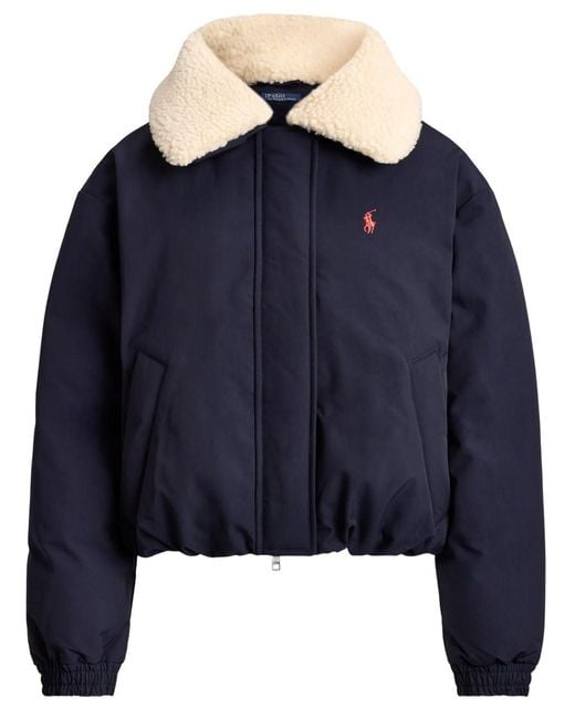 Polo Ralph Lauren Blue Windjacket With Shearling Collar