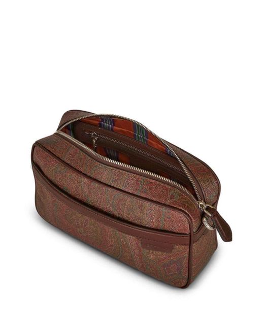 Etro Brown Mini Paisley Print Leather Crossbody Handbag For for men