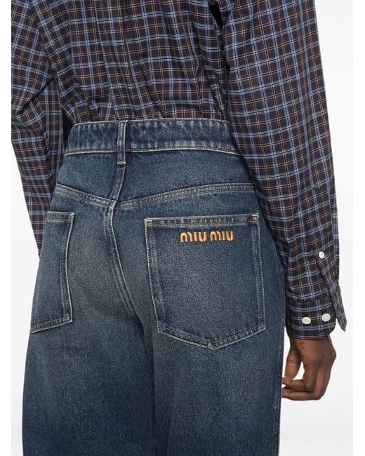 Miu Miu Blue Boyfriend Five-Pocket Denim Pants