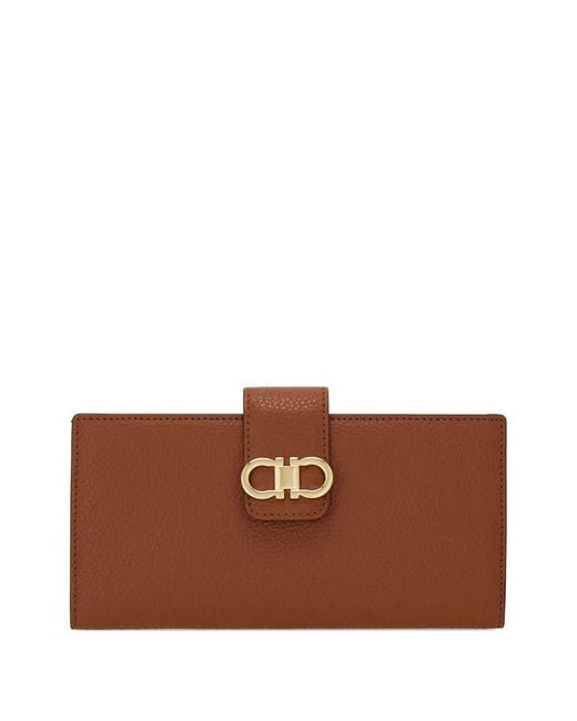 Ferragamo Brown Grained Leather Continental Wallet