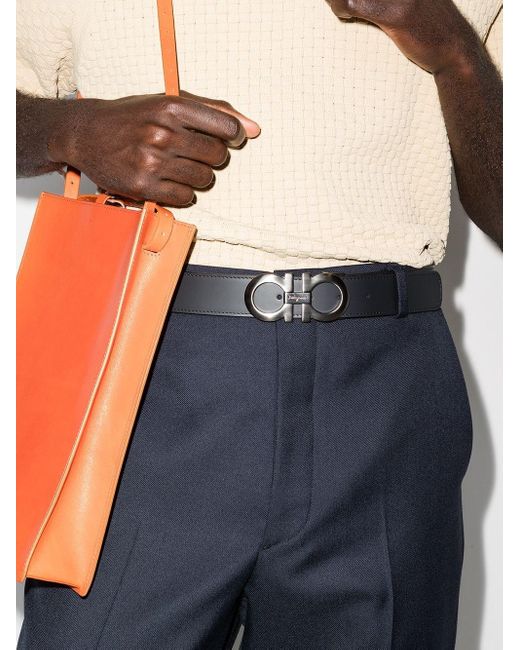 Ferragamo Black Gancini Leather Adjustable Belt for men