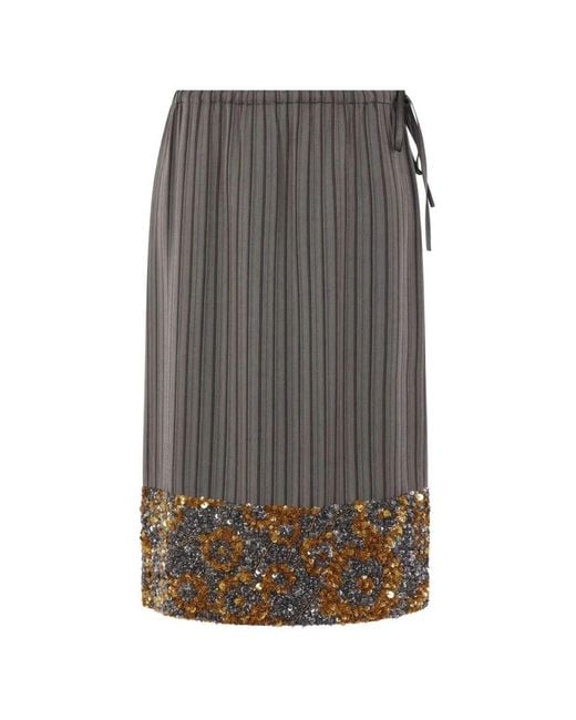 Dries Van Noten Gray Scotta Striped Midi Skirt With Paillettes