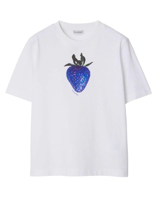 Burberry White Strawberry Print T-Shirt