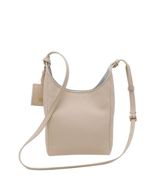 Miu Miu Natural Leather Bucket Bag With Adjustable Shoulder Strap