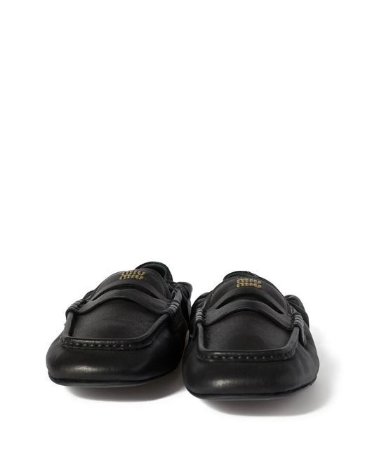 Miu Miu Black Ruches Nappa Leather Loafers