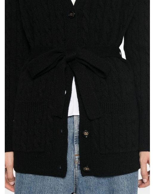 Valentino Garavani Black Cashmere Cable Knit Cardigan With Belt