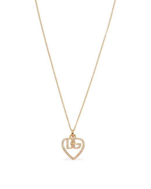 Dolce & Gabbana White Logo-Pendant Crystal-Embellished Necklace