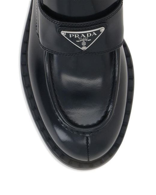 Prada Black Brushed Leather Loafers
